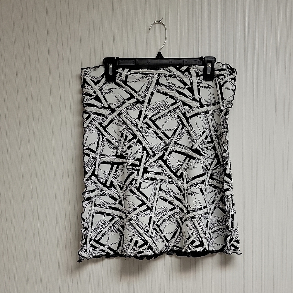 Haystacks Abstract Black & White Patterned Skirt Large coastal grandma business